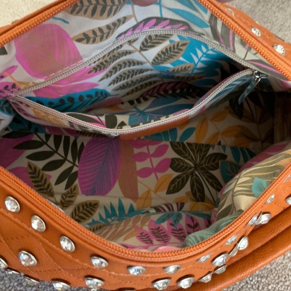 💚NEW ITEM💚 VINTAGE RUST/ORANGE CRYSTAL STUDDED PURSE - Picture 7 of 8
